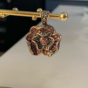 Vintage 925 Sterling Silver Marcasite Pink Crystal Pendant